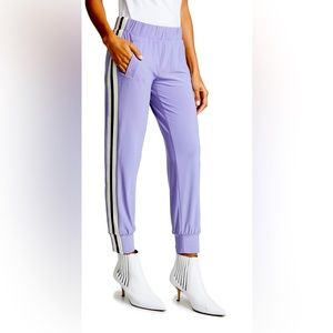 Norma Kamali Side Stripe Joggers in Violet & Engineered Stripe XS